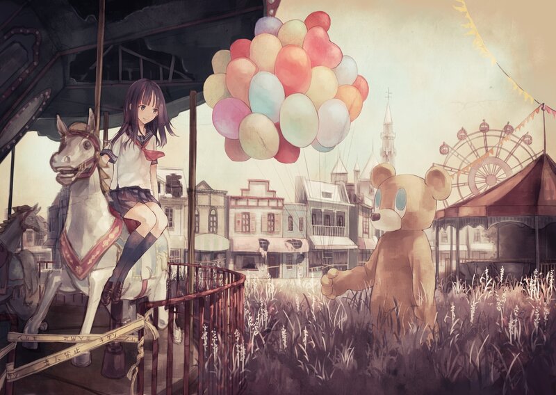 Girl on Carousel Horse — Brown