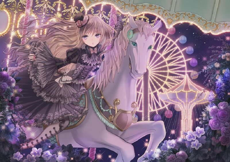 Girl on Carousel Horse — Purple, Magical