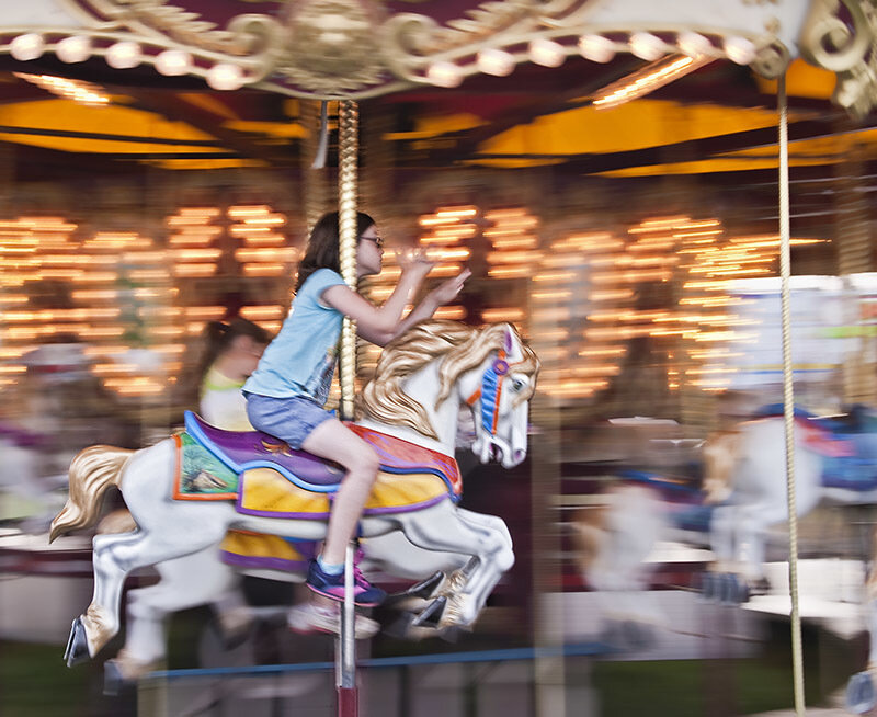 Girl on Carousel Horse — White