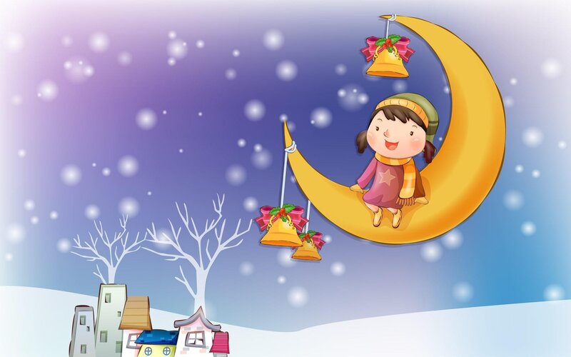 Girl on Crescent Moon — Purple