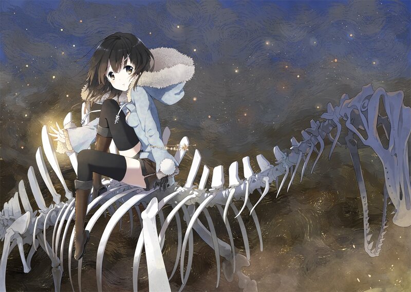girl on dinosaur skeleton