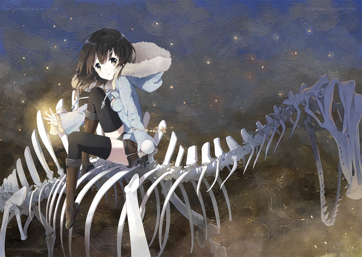 girl on dinosaur skeleton