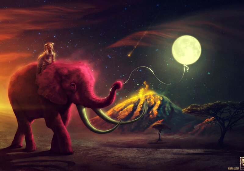 Girl on Elephant — Purple