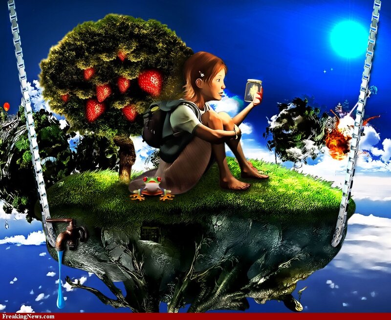 Girl on Floating Island — Blue