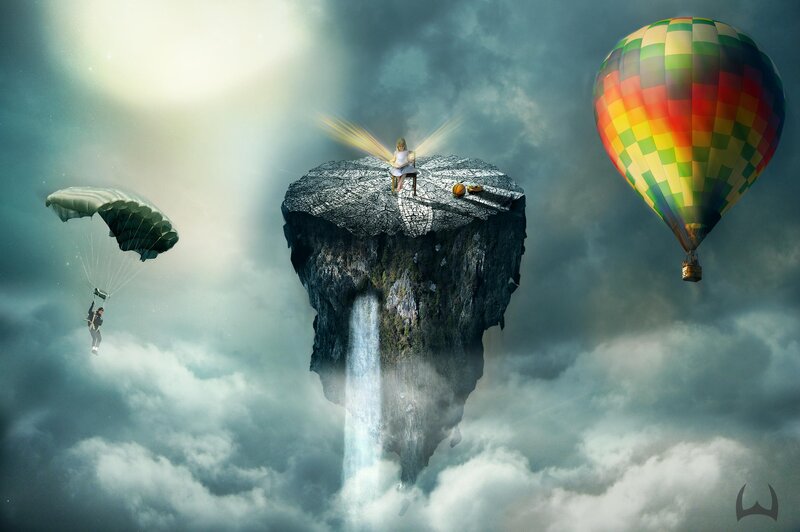 Girl on Floating Island — Gray