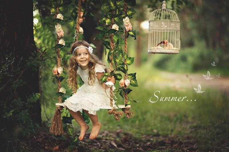 Girl on Floral Swing