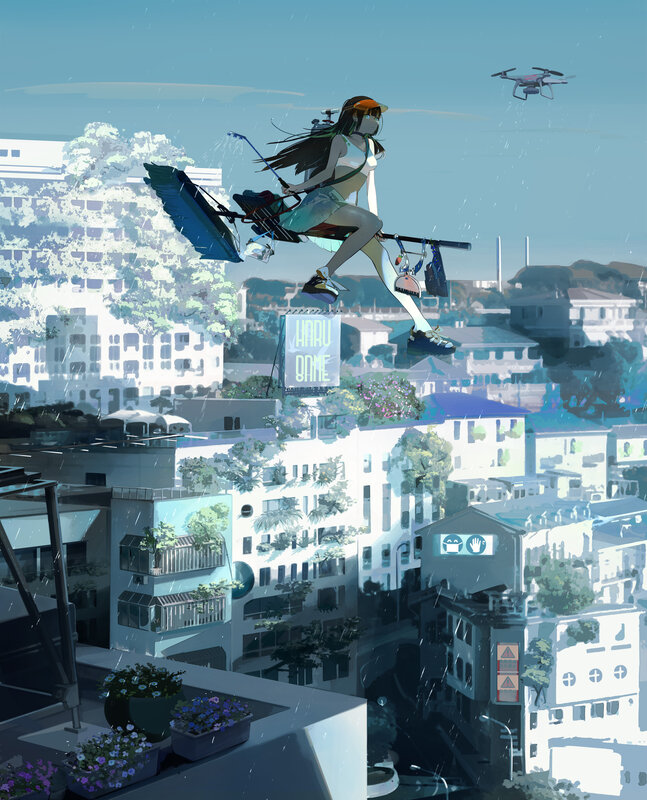 Girl on Flying Broom
