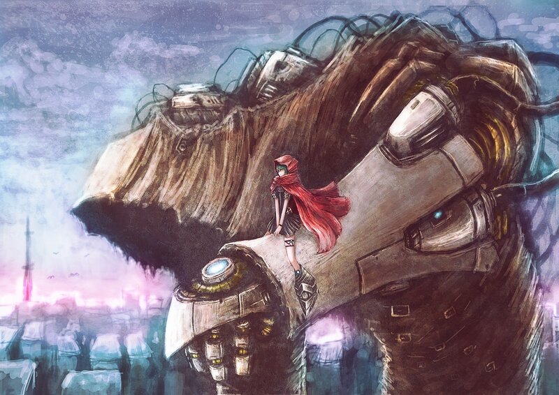 girl on giant robot hand