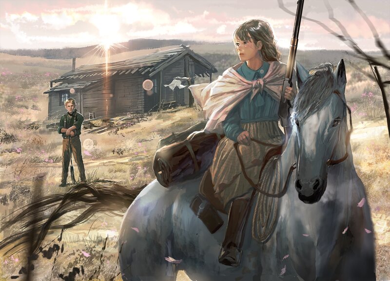 Girl on Horse with Rifle