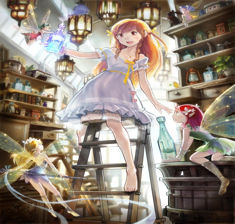 Girl on Ladder with Fairies