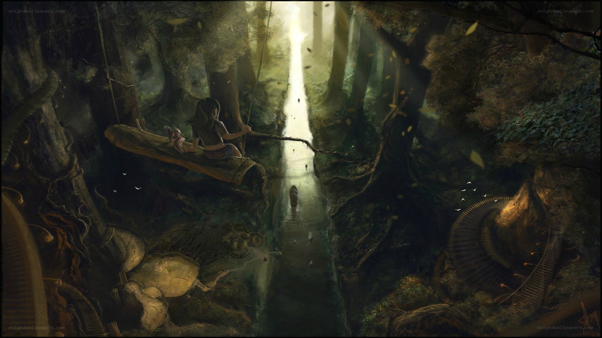 girl on log in forest