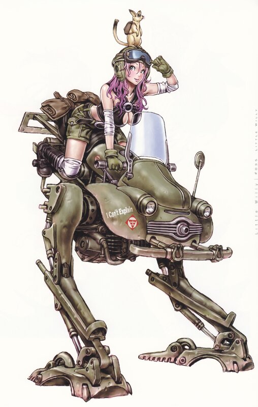 girl on mech bike with cat
