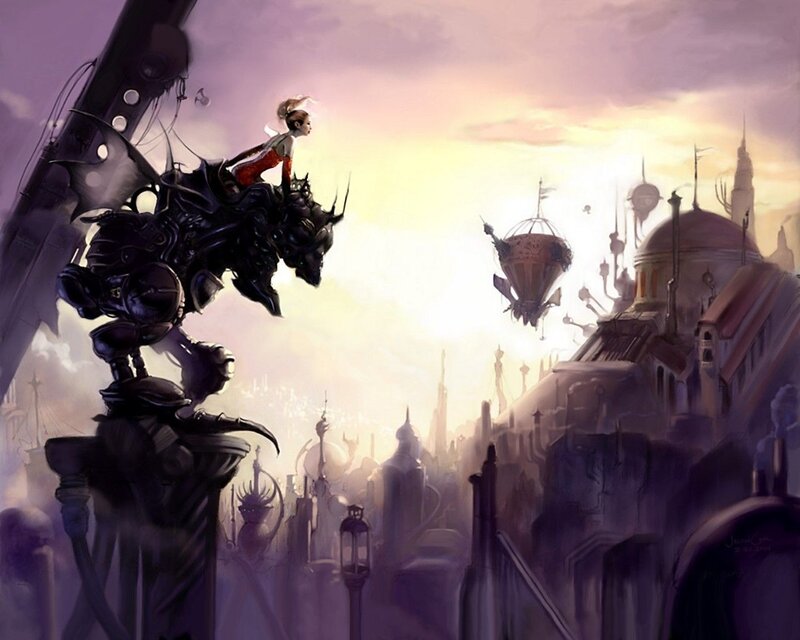 Girl on Mechanical Creature — Purple
