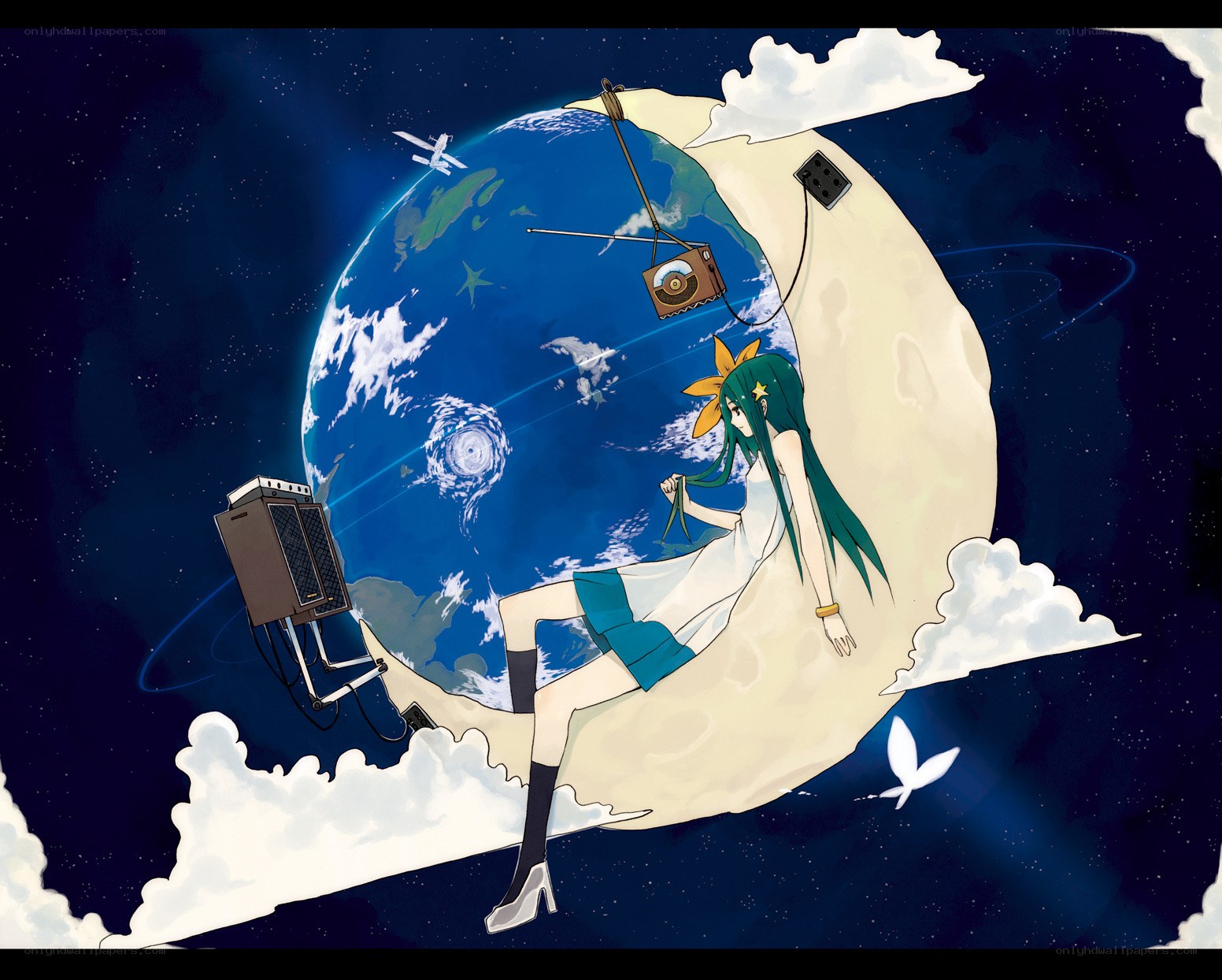 girl on moon with earth