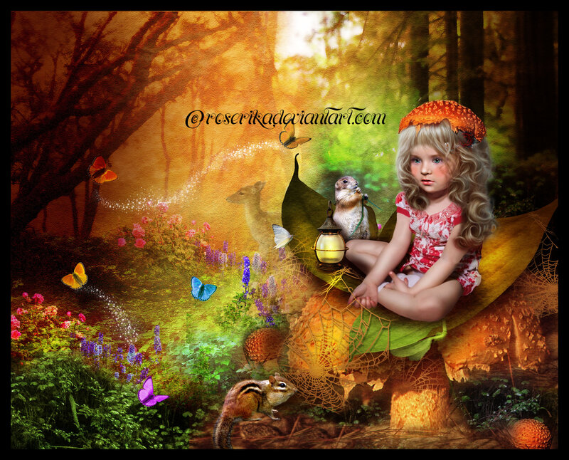 Girl on Mushroom in Forest