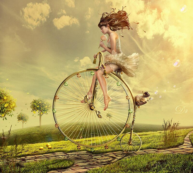 Girl on Penny-farthing Bike