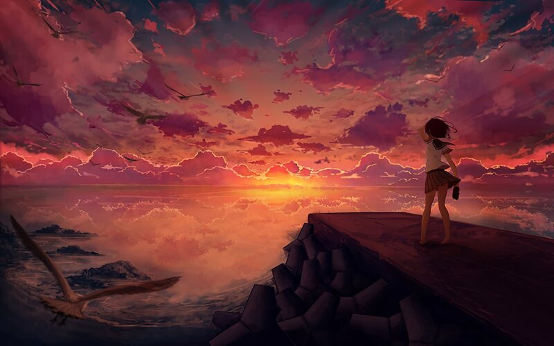 Girl on Pier at Sunset