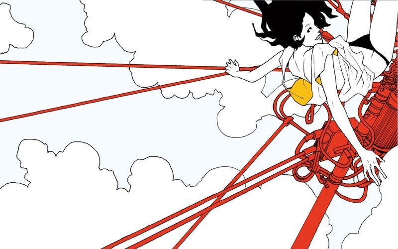 girl on red mechanical structure