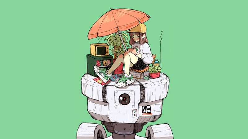 Girl on Robot Platform — Green