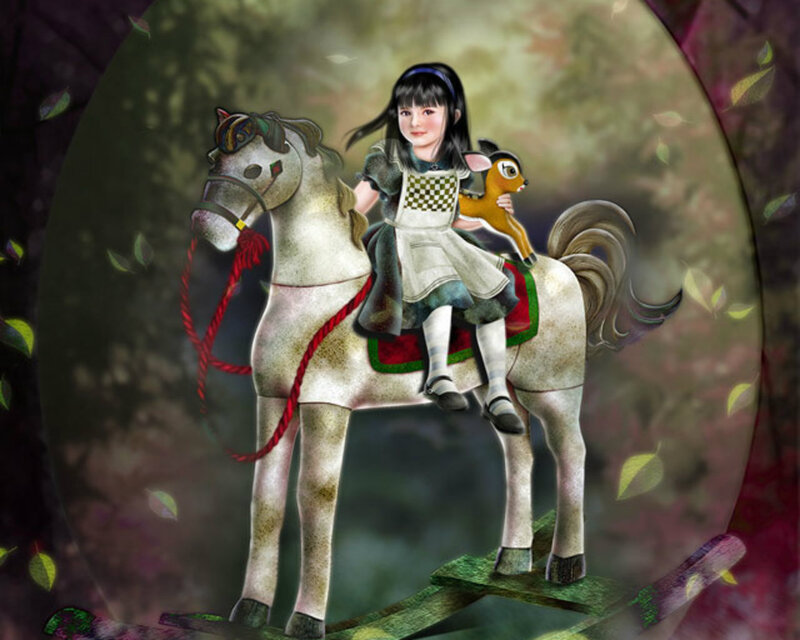 Girl on Rocking Horse — Green