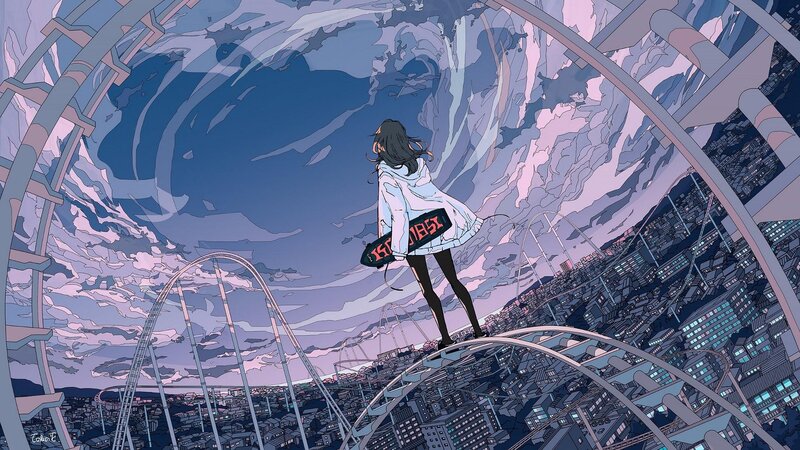 Girl on Roller Coaster — Blue