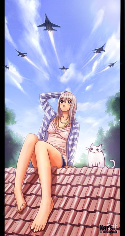 Girl on roof with jets