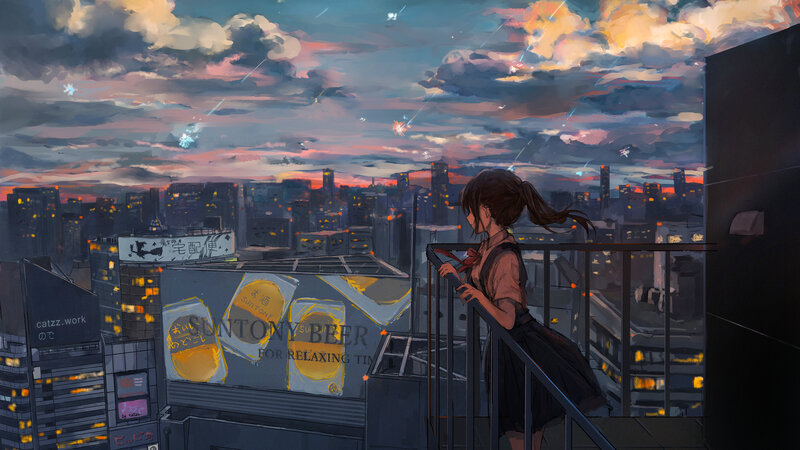 Girl on Rooftop at Dusk