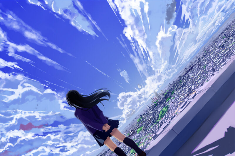 girl on rooftop overlooking city