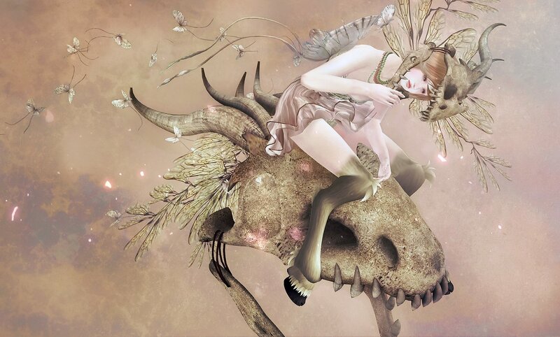 Girl on Skull Creature