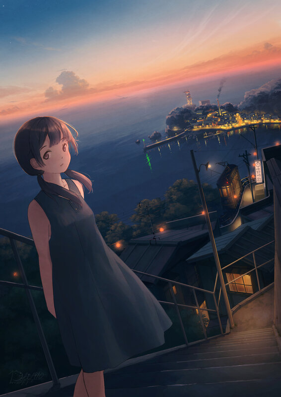 Girl on Staircase at Dusk