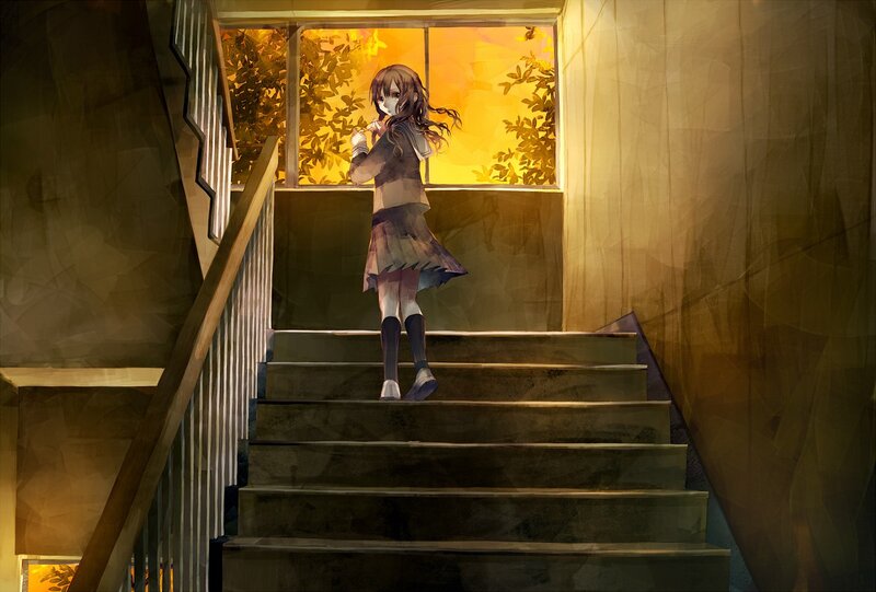 Girl on staircase at sunset