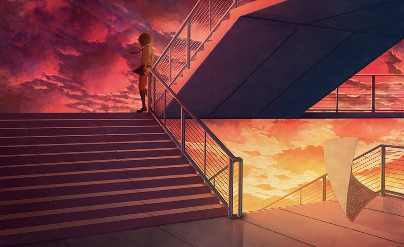 Girl on stairs at sunset