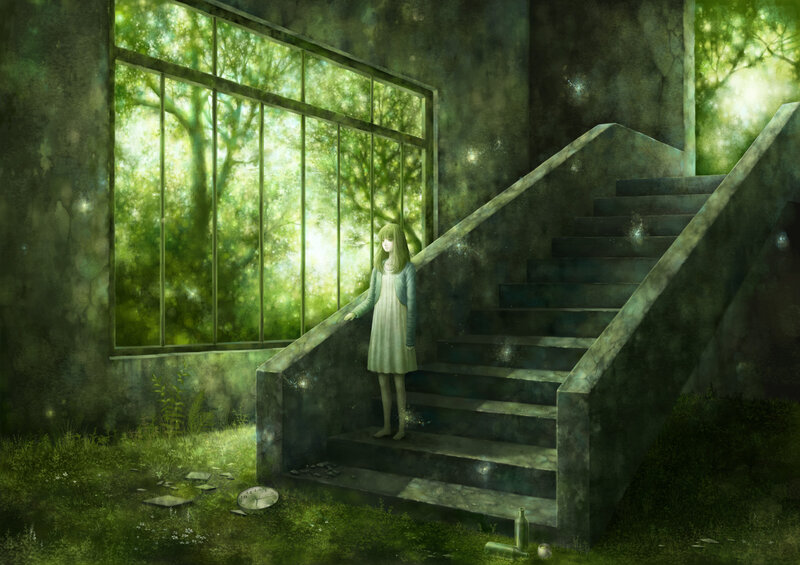 Girl on Stone Stairs