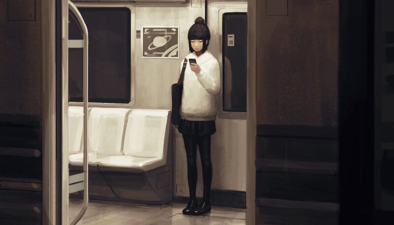 Girl on Subway Train — White