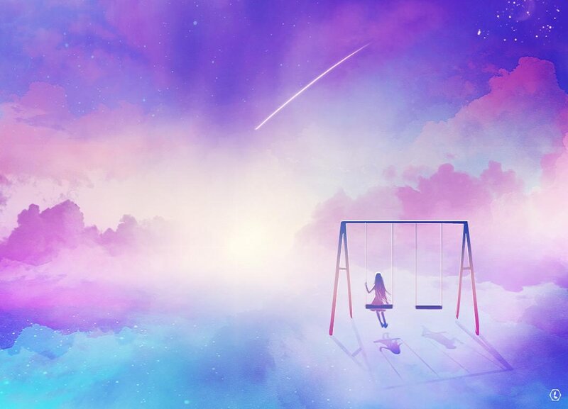 Girl on Swing in Clouds