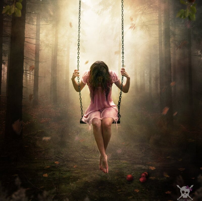 Girl on Swing in Forest — Pink