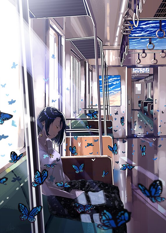 Girl on Train — Blue, Serene