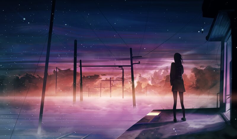 Girl on Train Platform — Purple, Serene