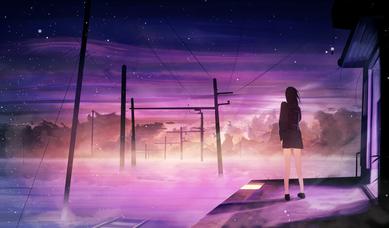 Girl on Train Platform — Purple