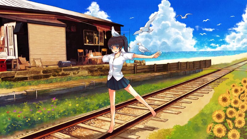 Girl on Train Tracks — Blue, Serene