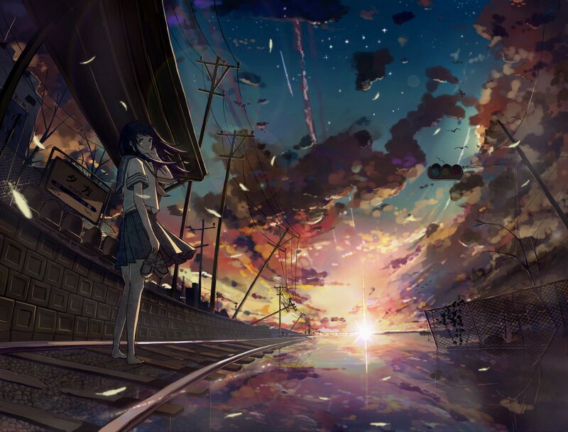 Girl on Train Tracks — Purple, Dramatic