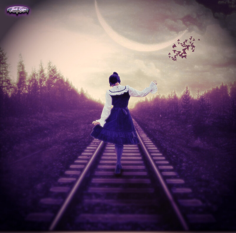 Girl on Train Tracks — Purple
