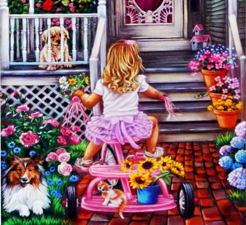 Girl on Tricycle — Pink