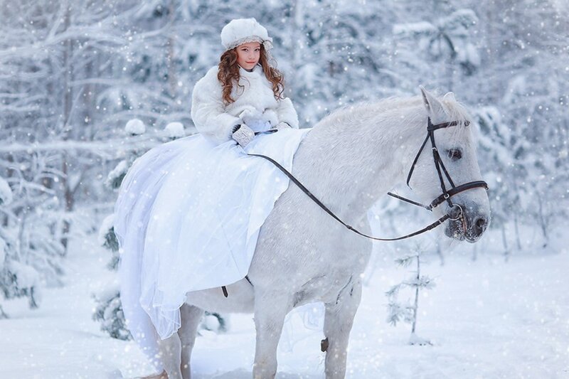 Girl on White Horse — Serene, Winter