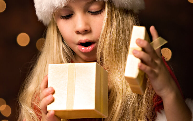 Girl Opening Gift Box — Gold