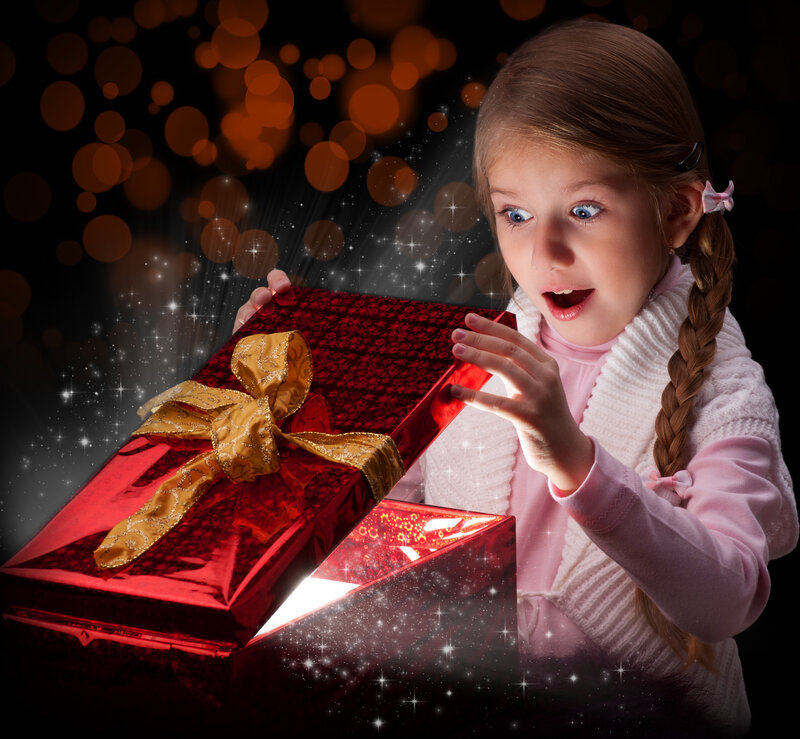 Girl Opening Gift Box — Red
