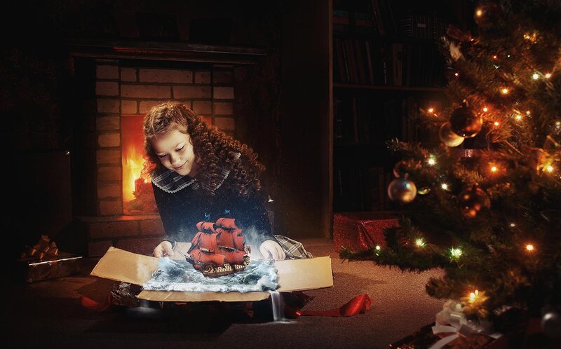 Girl Opening Gift — Brown