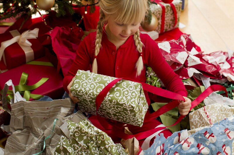 Girl Opening Presents — Red
