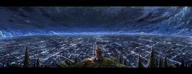 Girl overlooking a city at night
