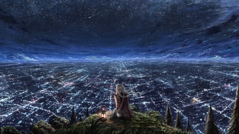 Girl overlooking city at night